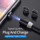 Ykz cabo magnético micro cabo usb para iphone samsung tipo c carga magnética cabo usb micro usb c ímã telefone cabo de iluminação