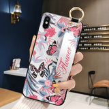 Rose Flowers Wrist Strap phone Cases For iphone 12 11 pro MAX X XR XS MAX 7 8 6 6s Plus Cover  Hand Band Cases Soft TPU Relief