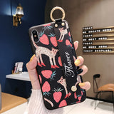 Rose Flowers Wrist Strap phone Cases For iphone 12 11 pro MAX X XR XS MAX 7 8 6 6s Plus Cover  Hand Band Cases Soft TPU Relief