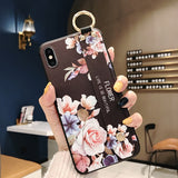 Rose Flowers Wrist Strap phone Cases For iphone 12 11 pro MAX X XR XS MAX 7 8 6 6s Plus Cover  Hand Band Cases Soft TPU Relief