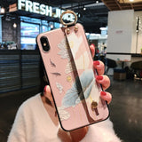 Rose Flowers Wrist Strap phone Cases For iphone 12 11 pro MAX X XR XS MAX 7 8 6 6s Plus Cover  Hand Band Cases Soft TPU Relief