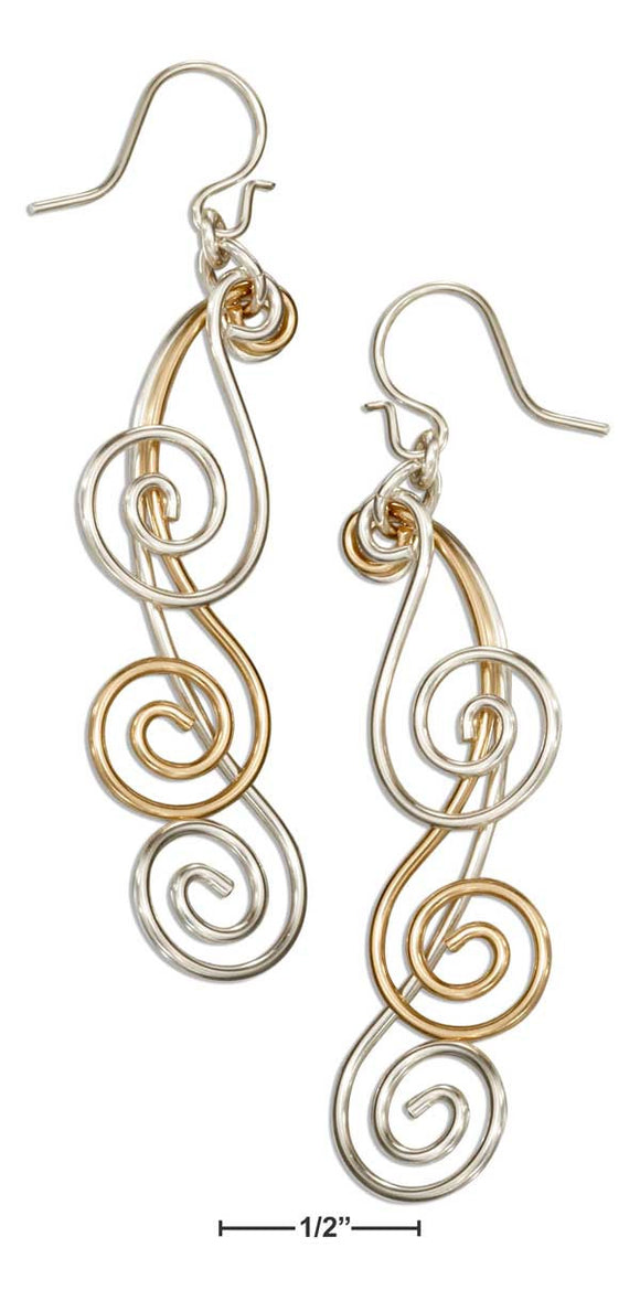 Sterling Silver and 12 Karat Gold Filled Triple Graduated Spiral Dangle Earrings