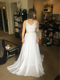 ADLN Cheap Beach Wedding Dresses V-neck Sleeveless Beaded Chiffon Bridal Gown with Open Back White/ivory Vestidos de Novia